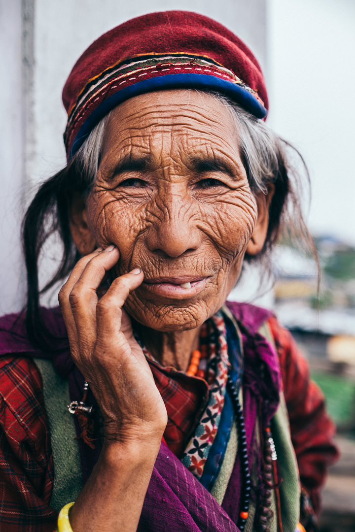 portrait, old, woman, nepal, traditional, langtang, park, trek, buddhism, buddhist
